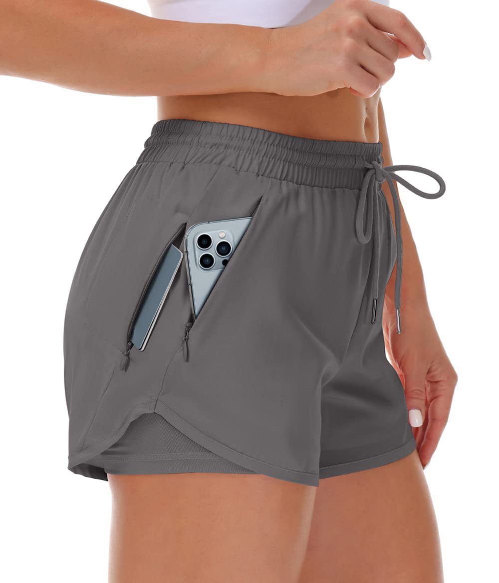 Women's Sports Shorts Running Yoga Fake Two Pieces