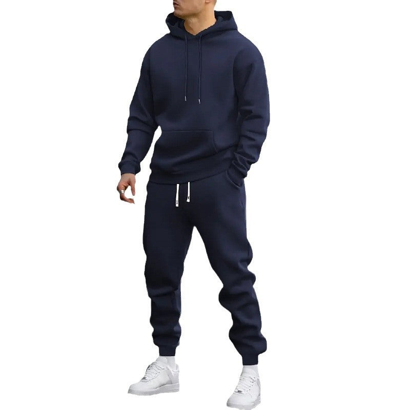 Men's Casual Sports Suit Solid Color Hoodie With Gridles Pants