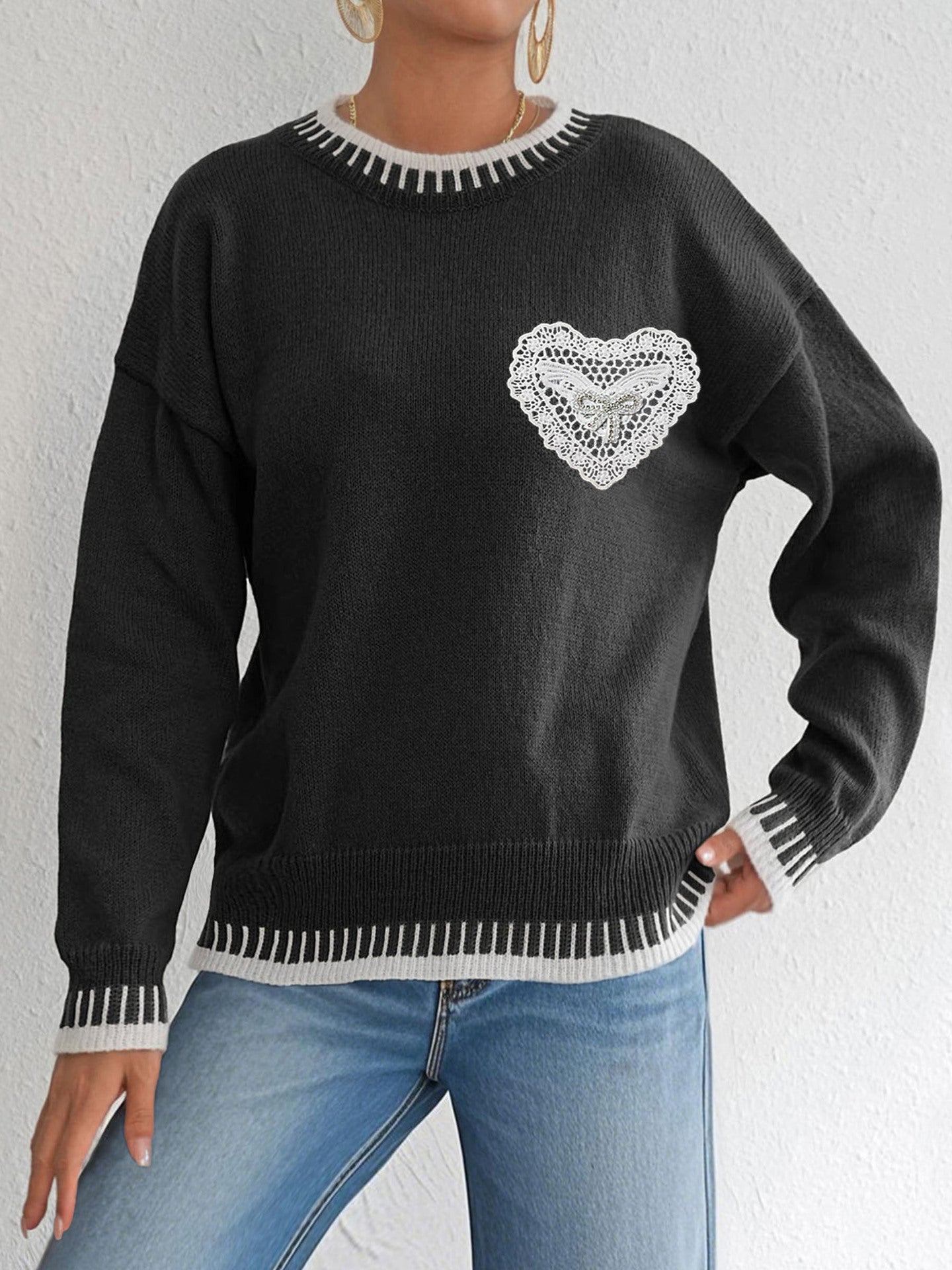 Women's Color Contrast Patchwork Pullover Loose Sweater