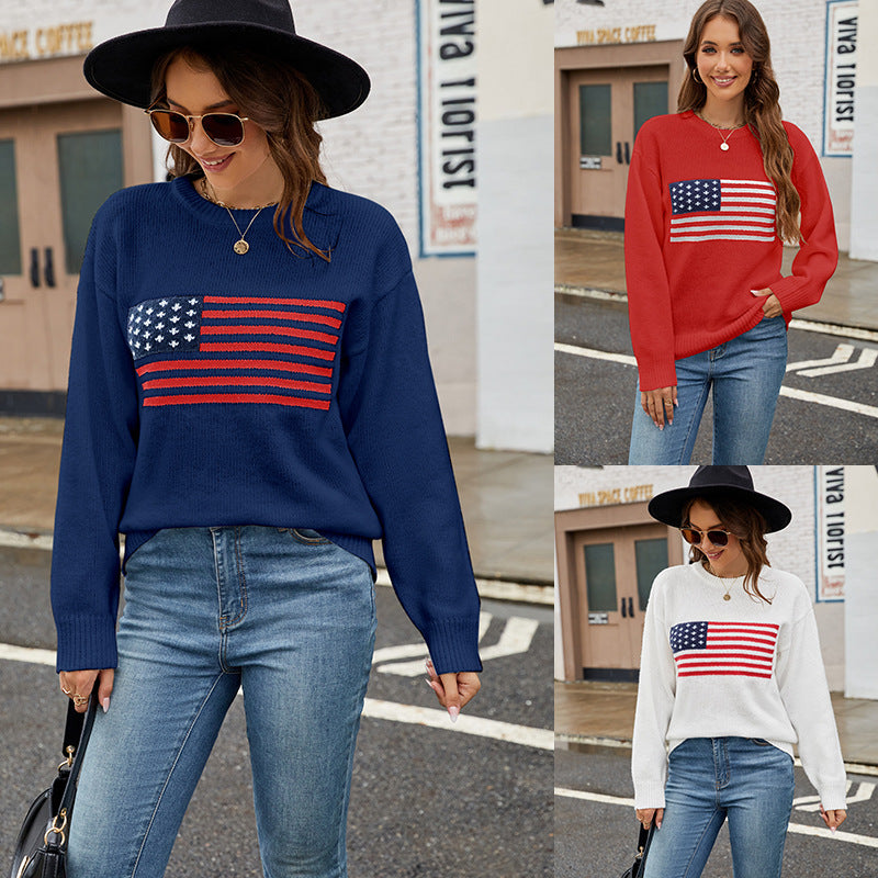 Round Neck Flag Easter Fashion Sweater Women