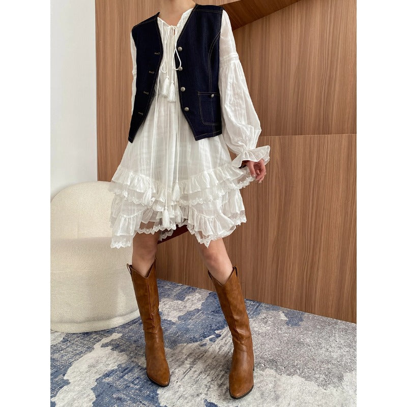 Cinched Patchwork Irregular Layering Dress