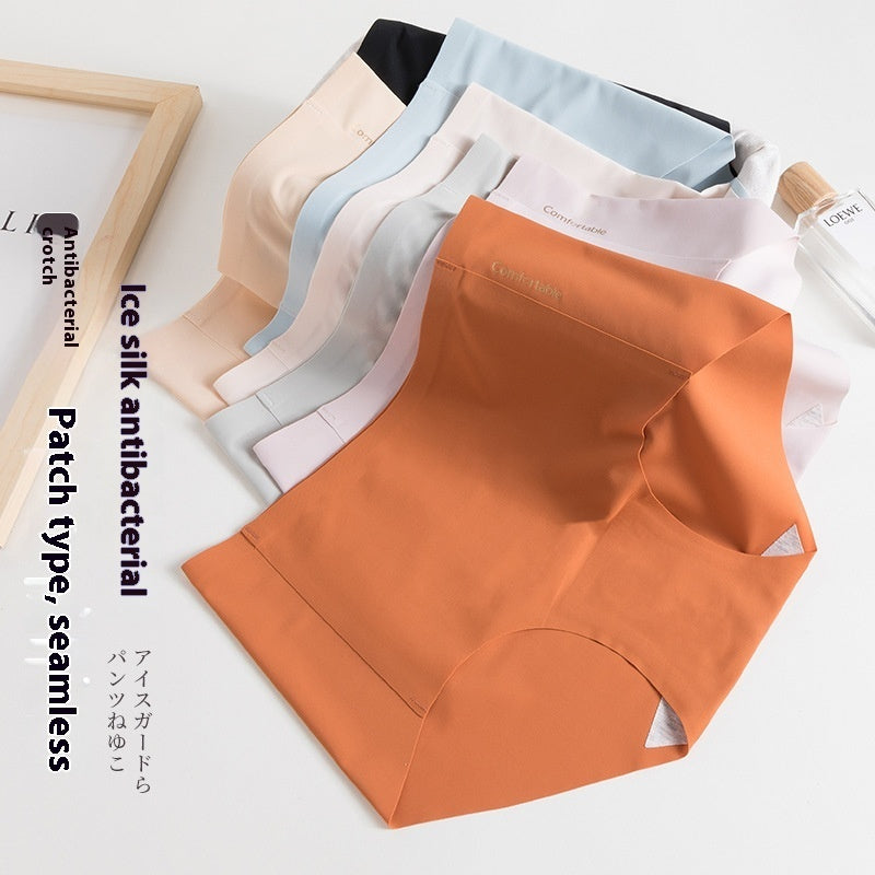 Ice Silk Underwear For Women Traceless Mid Waist Cotton Crotch Antibacterial