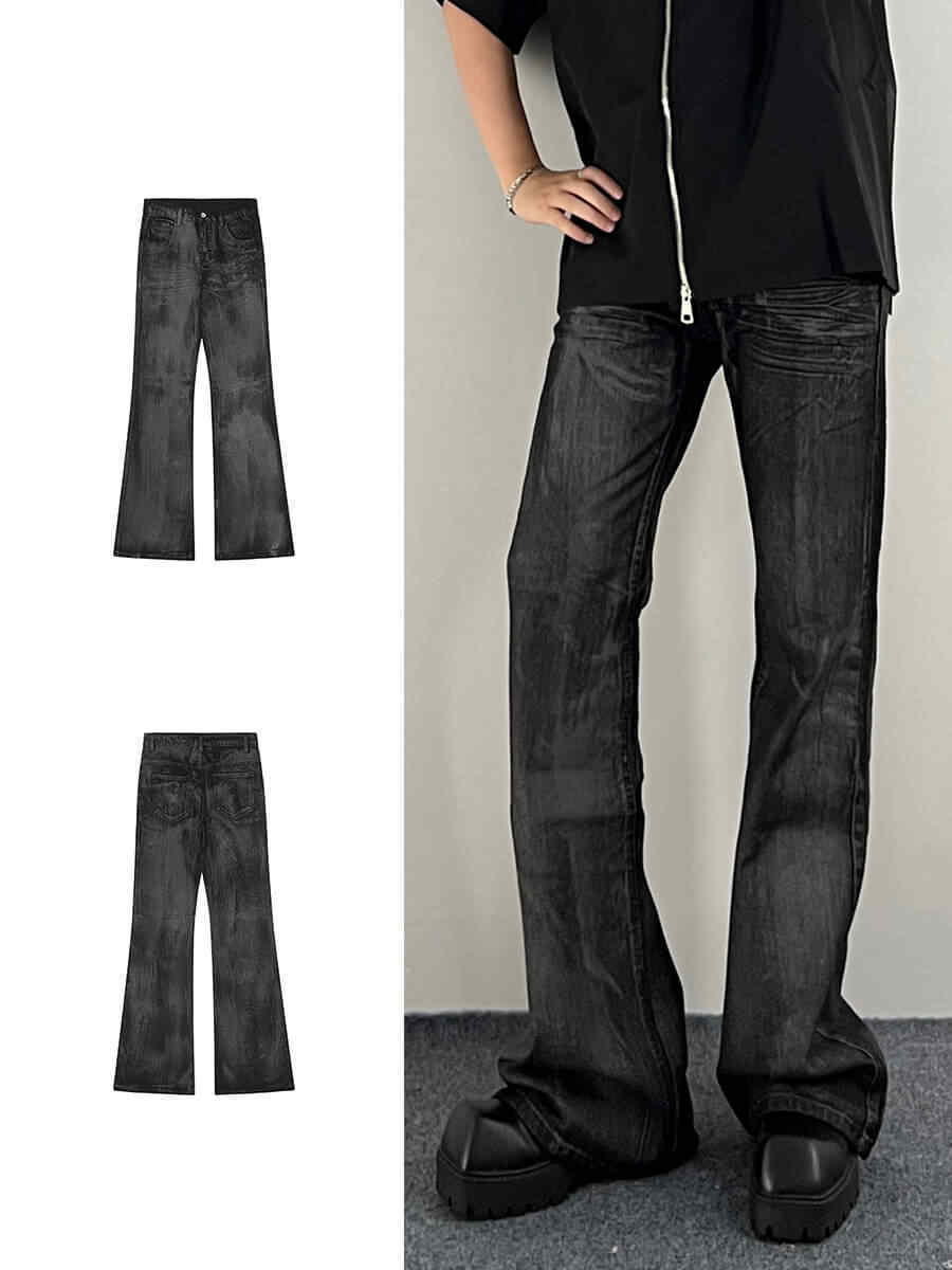 Washed Black Jeans Men's Straight Bootcut Trousers