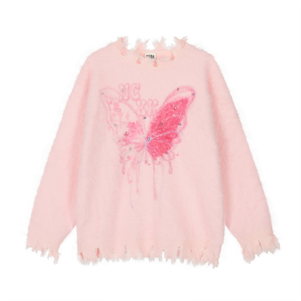 Fashion Butterfly Rhinestone Sweater Men