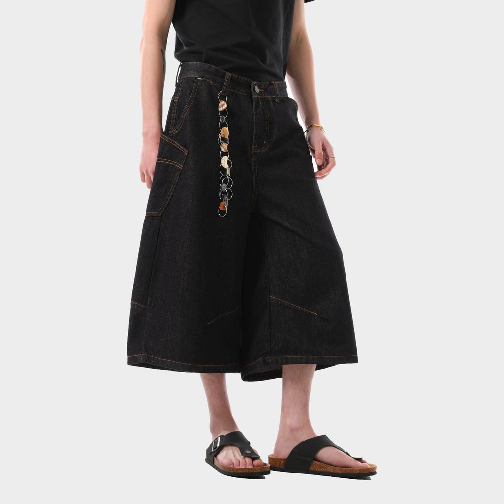 Retro Washed Side Pocket Denim Cropped Pants Men