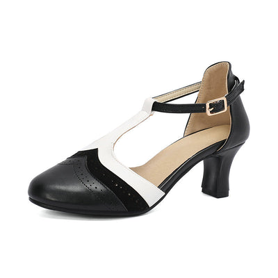 Women's Retro Closed Toe British Style Chunky Heel Sandals