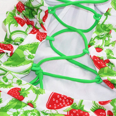 Women's One-piece Swimwear Cross Strap Backless Steel Bracket Push Up Cute Strawberry Swimsuit