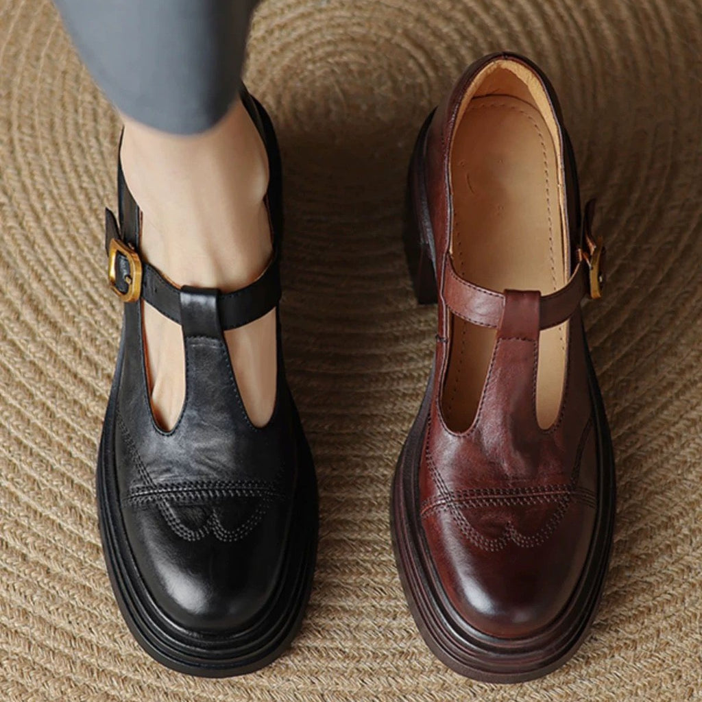 Soft Leather Shoes Female Chunky Heel Platform Mary Jane Shoes
