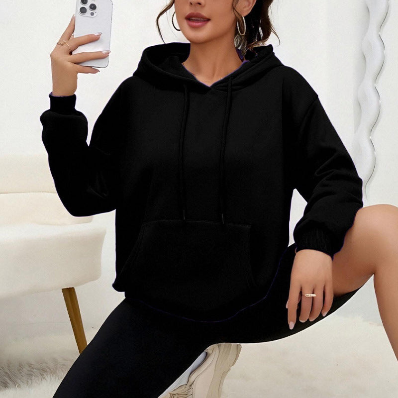 All-matching Loose Drawstring Pocket Sweatshirt Long Sleeve Women
