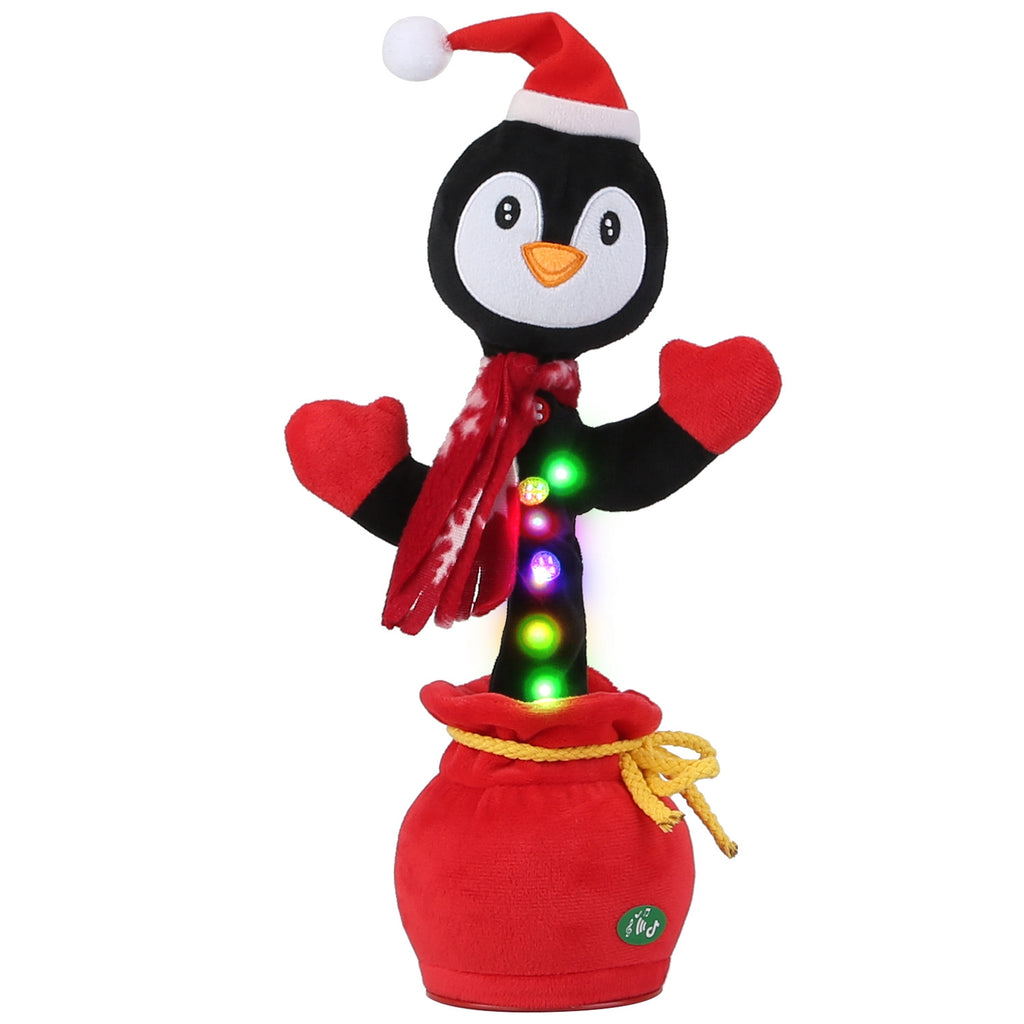 1Pc Penguin Or Elk Kid Electric Dance Toy Christmas Elk Snowman Senior Penguin Plush Toy Interactive Sing Song Whirling Mimicking Recording Light Up Toy