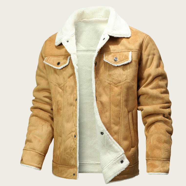 Fur-trimmed Lapel Jacket For Men, Winter Fleece-lined Coat