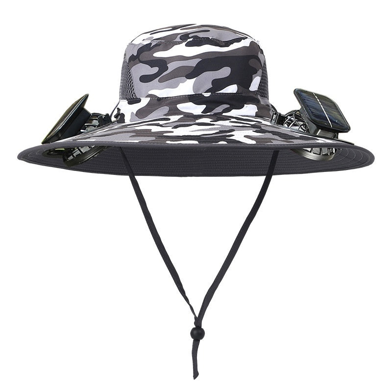 Outdoor Wide Brim Sun Hat With Solar Fan Wide Brim Solar Fan Outdoor Fishing Hat Solar USB Charging Solar Powered Hat Adjustable