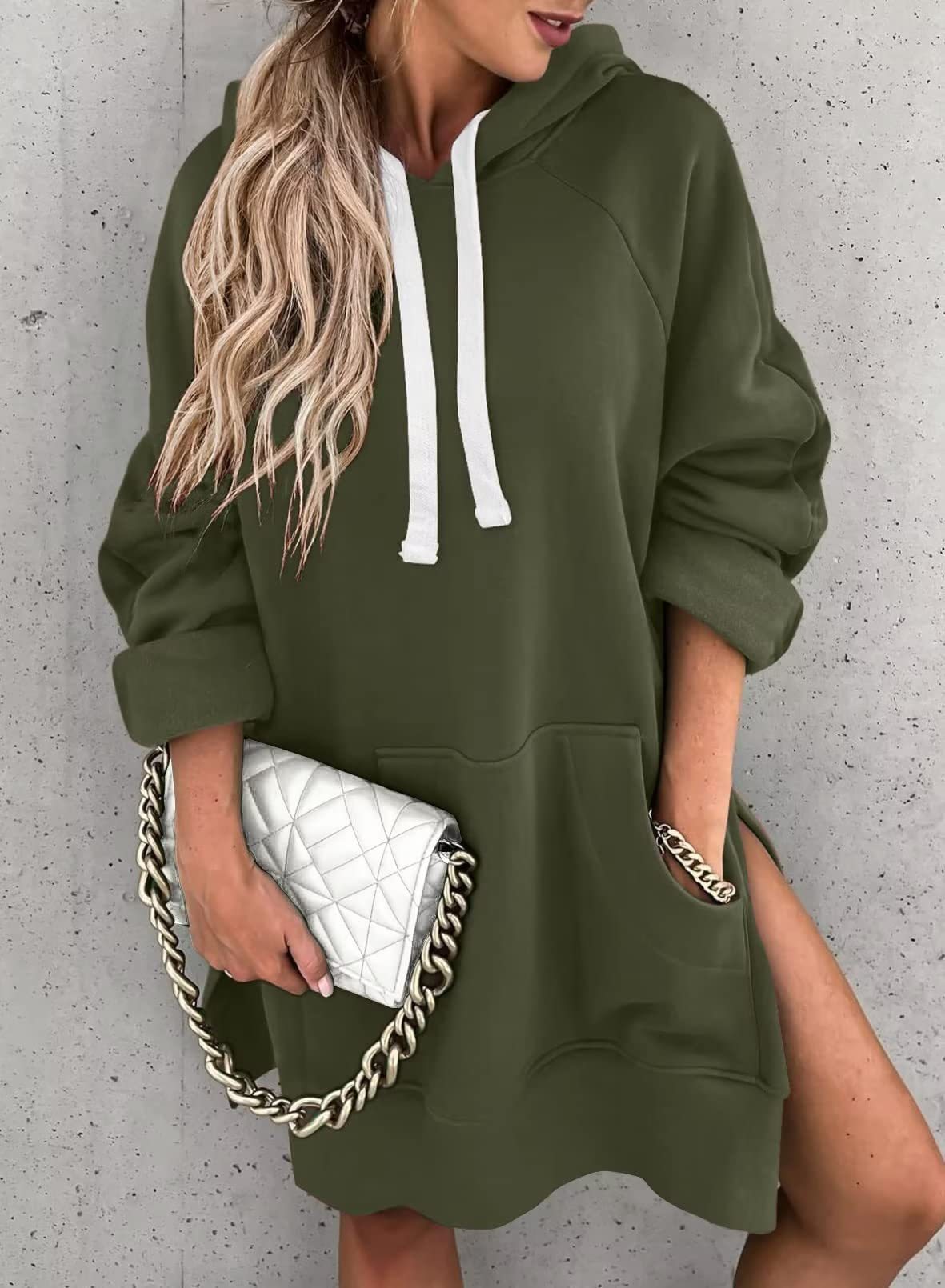 Women's Solid Color Hooded Mid-length Sweater