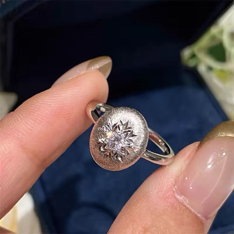 Vintage Brushed Carved Snowflake Wishing Star Ring