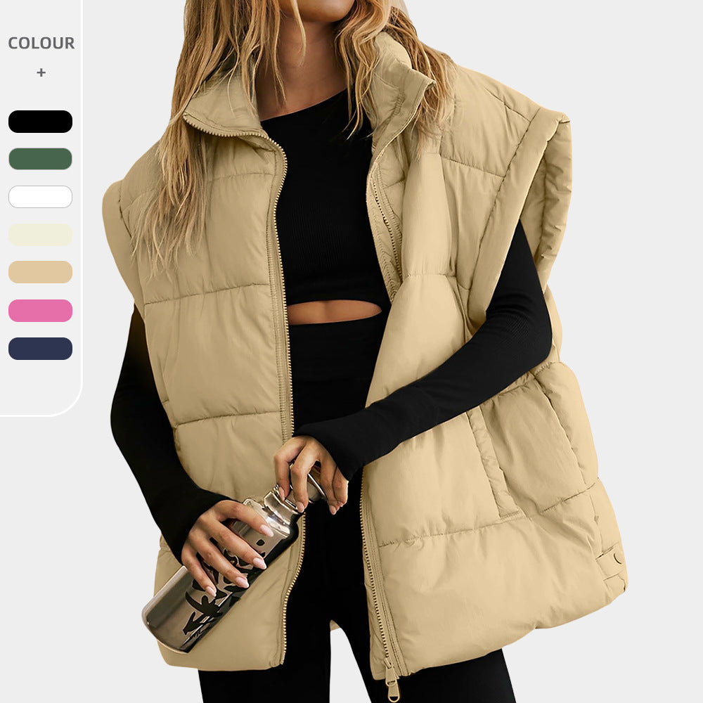 Flounced Sleeve Down Cotton Vest Vest Fashion Loose Sleeveless Pure Color Cotton Clothing Women