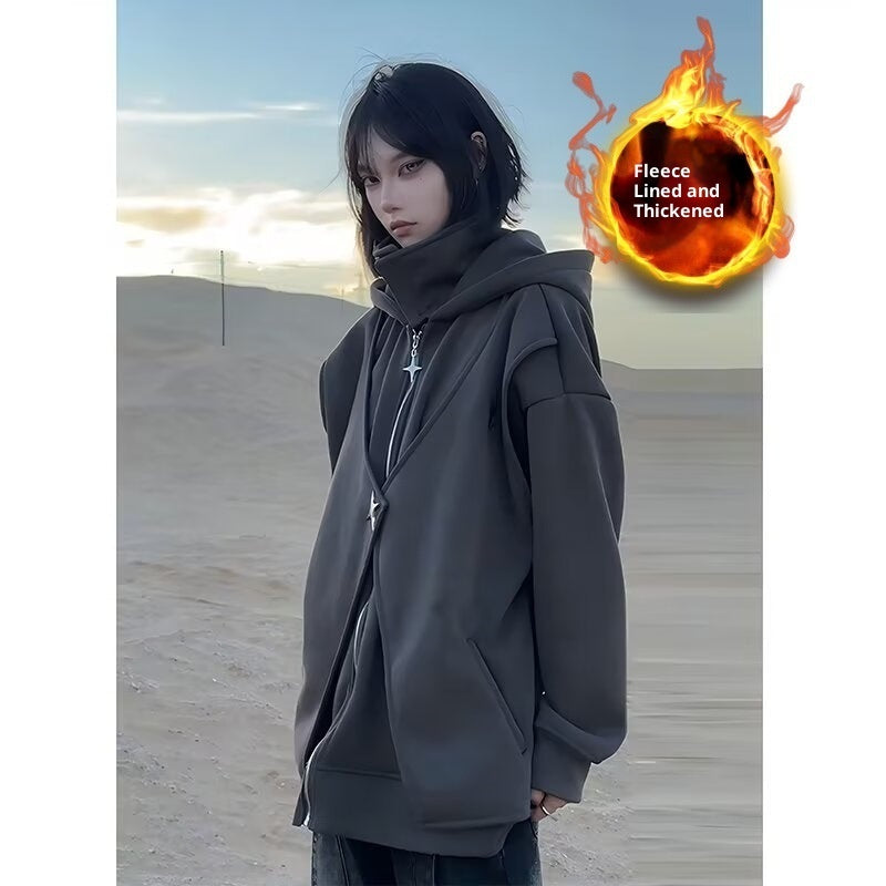 Fake Two-piece Hooded Turtleneck Sweater For Men And Women