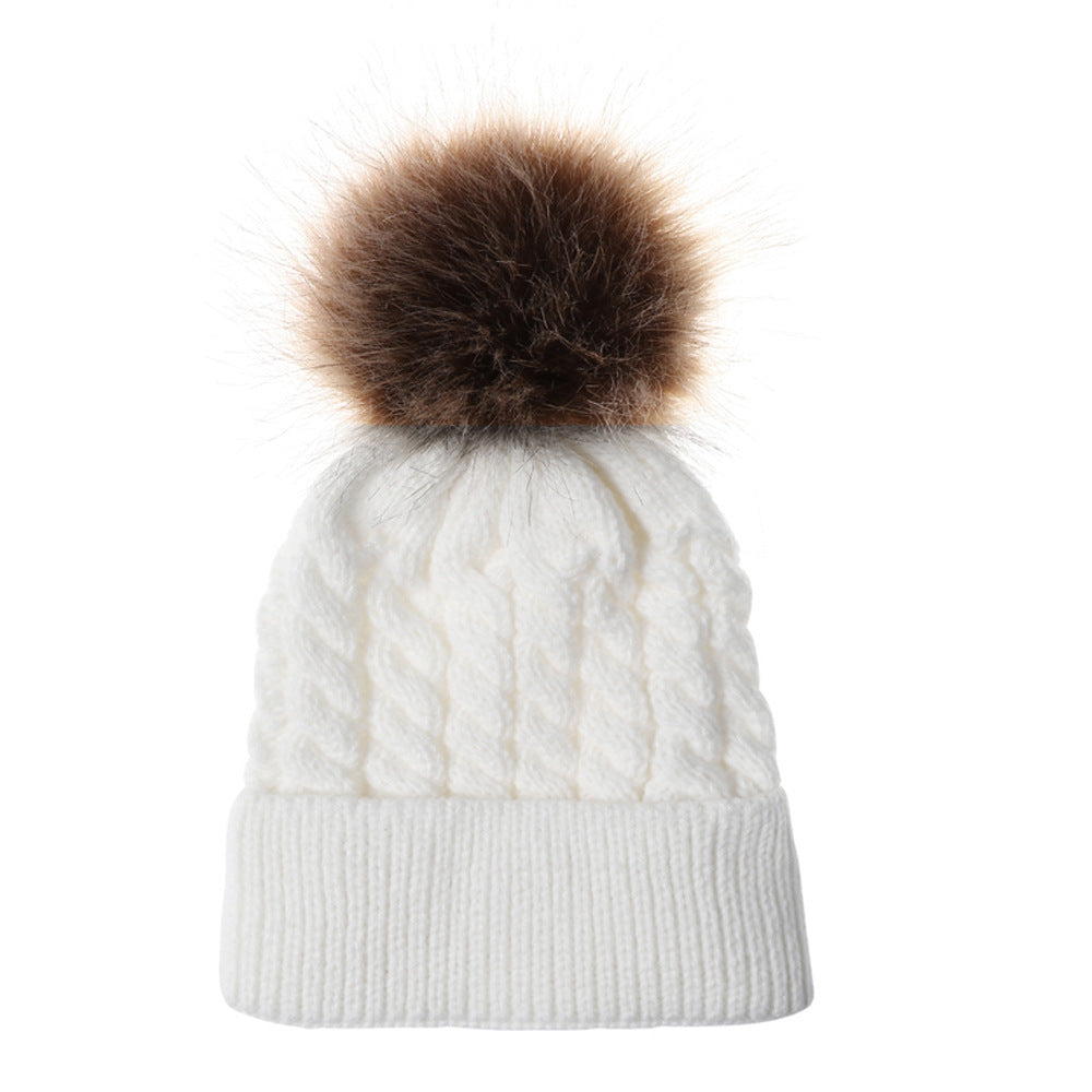 Autumn and winter ball twist knit hat Warm female parent-child imitation braid hair ball wool cap