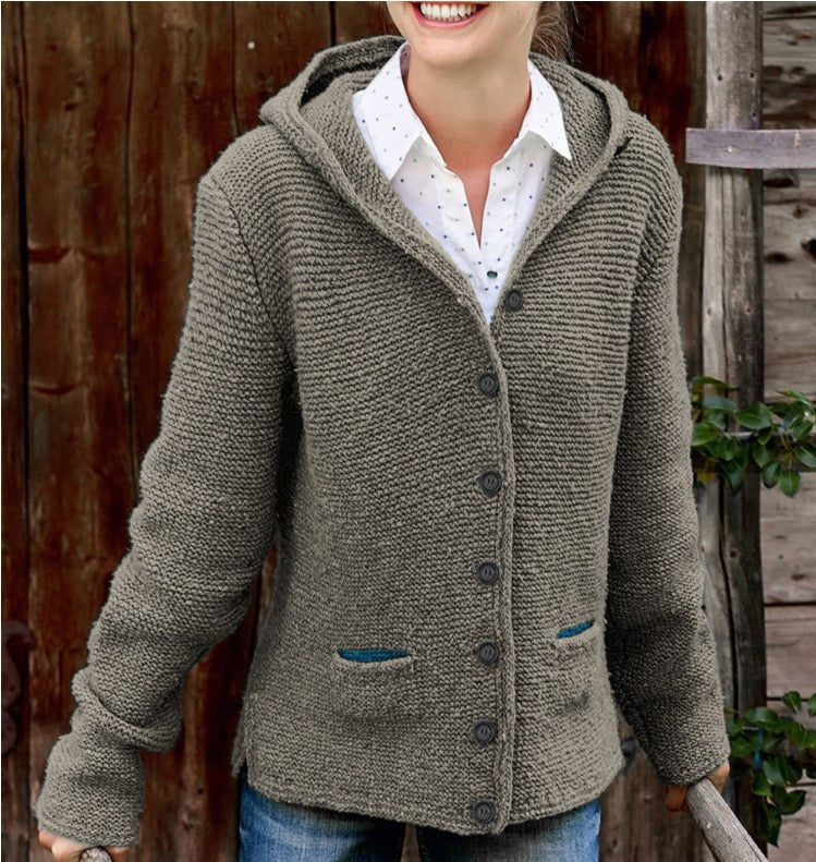 Hooded knitted cardigan