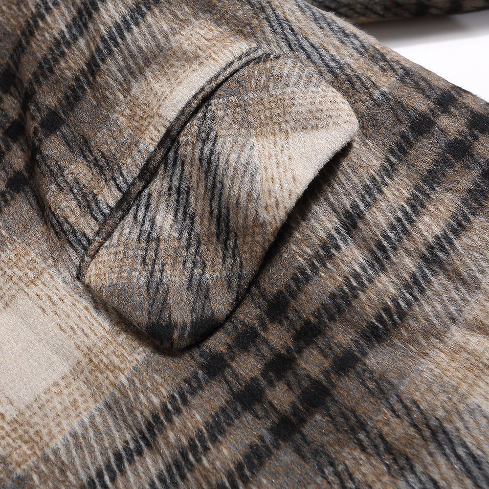 Fashion Checked Woolen Coat Men