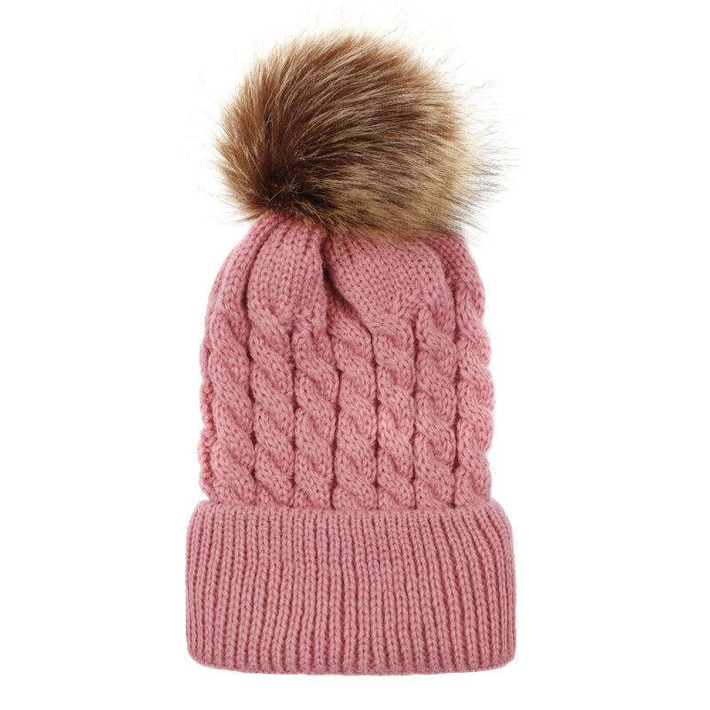Autumn and winter ball twist knit hat Warm female parent-child imitation braid hair ball wool cap