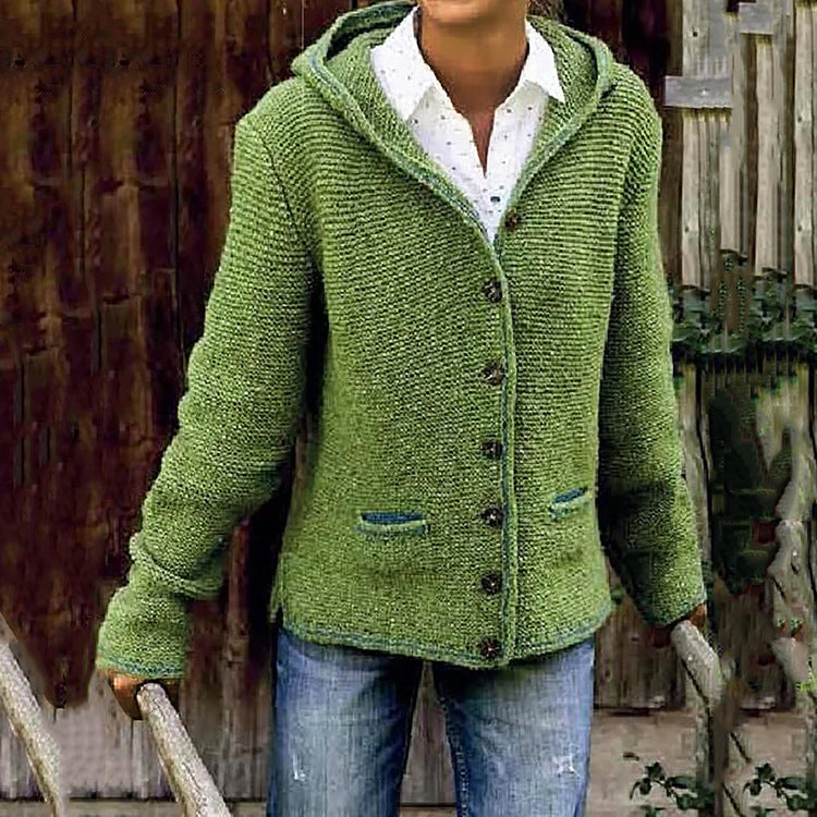 Hooded knitted cardigan