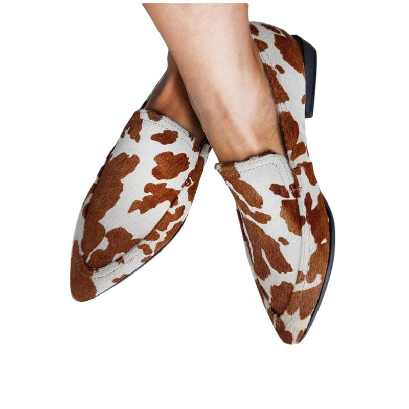 Women's Pointed Toe Shallow Mouth Cows Pattern Large Size Casual Shoes