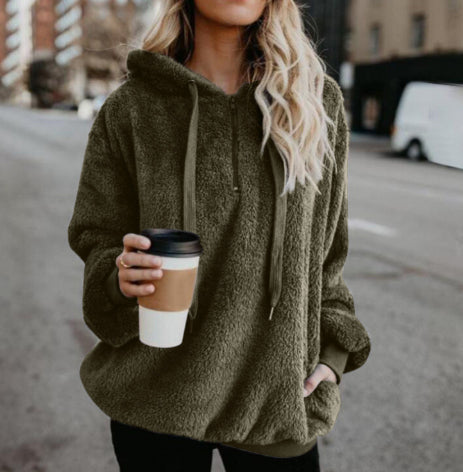 Women's Polerones Fleece Hoodies Long Sleeve Hooded Pullover Sweatshirt Autumn Winter Warm Zipper Pocket Coat Female Sweatshirt