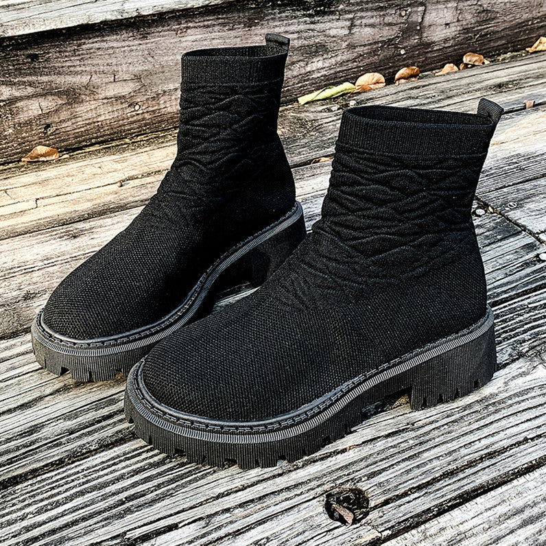 Women's Thick Heel Solid Color Casual And Comfortable Martin Boots