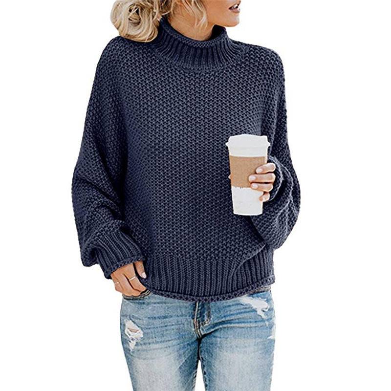 Solid Turtleneck Pullover Sweater Winter Fashion Casual Knitted Long-Sleeved Top Women's Clothing
