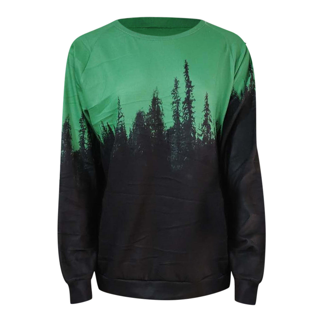Landscape print long-sleeved sweater