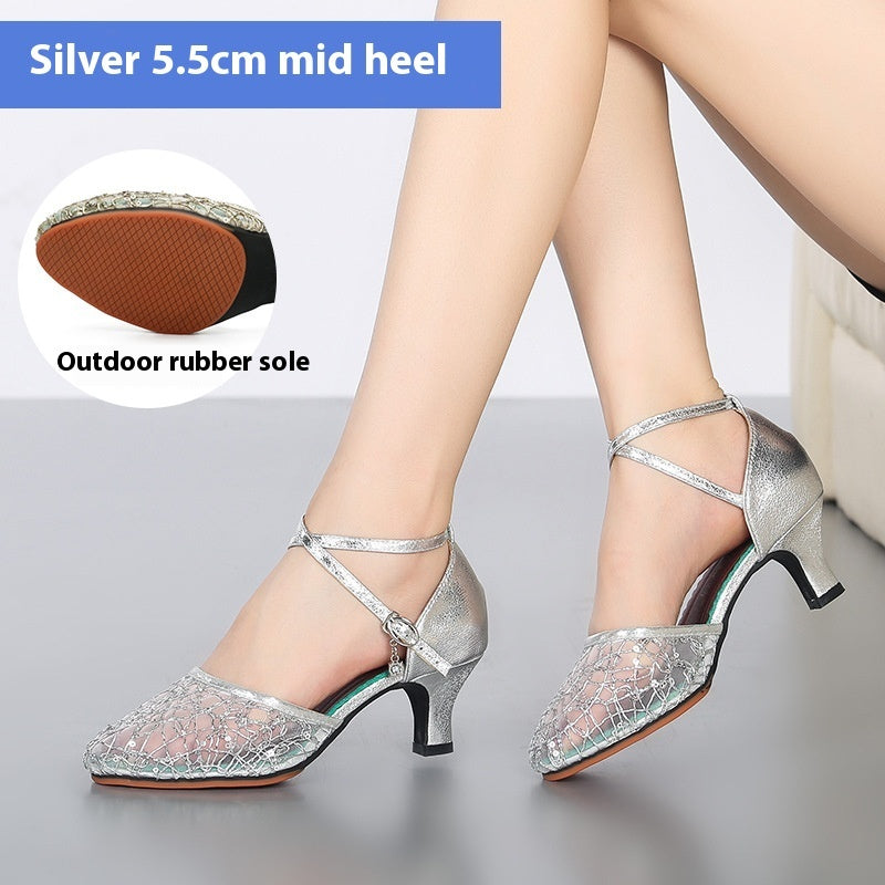 Latin Dance Shoes Female Adult Mid Heel Summer
