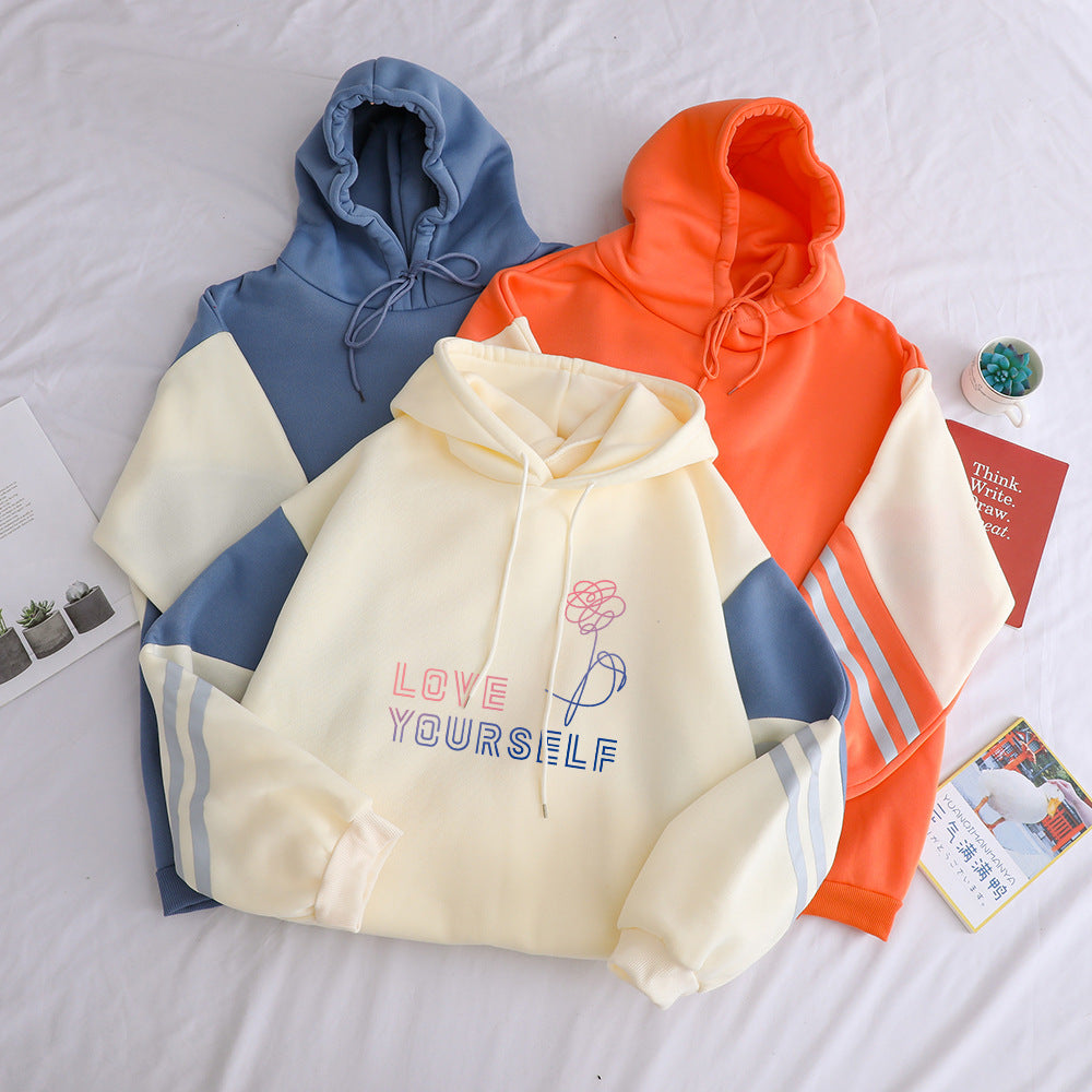 Loose Lazy Style Hooded Sweatshirt With Plush Letter Print