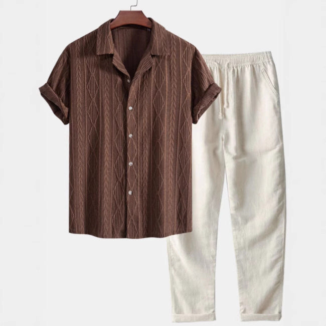 Lapel Casual Short-sleeved Shirt Digital Printing Comfortable Trousers Suit