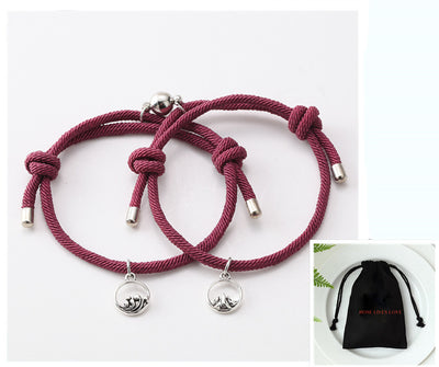 Hand-Woven Ancient Silver Love Vows Magnet Lovers Bracelet