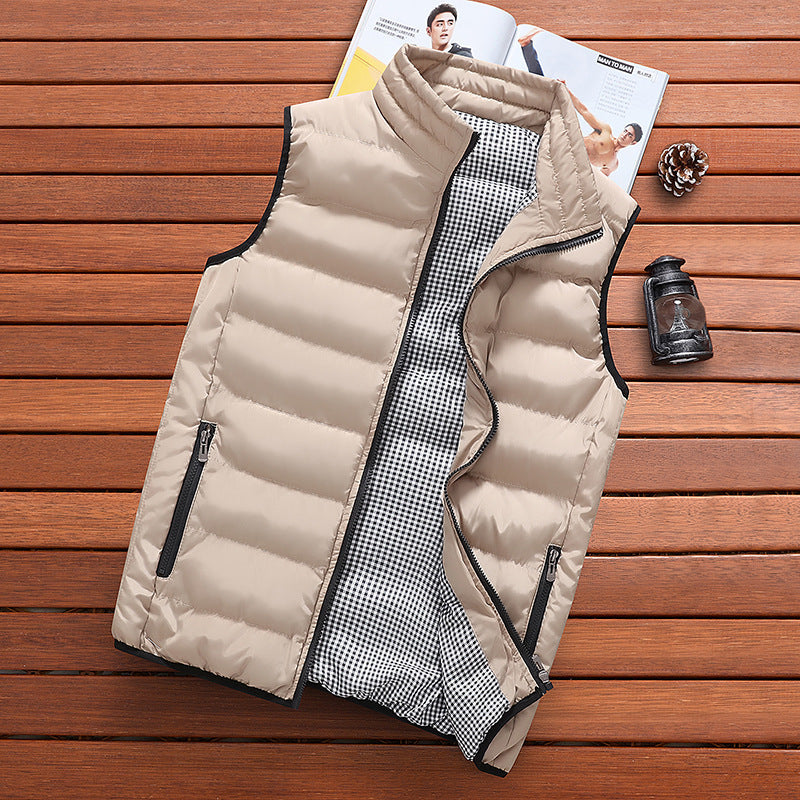 Vest Men'S Fashion Stand-Up Collar Autumn And Winter Warm Vest Heating Casual Trend Vest Men'S Silk Cotton Jacket Waistcoat