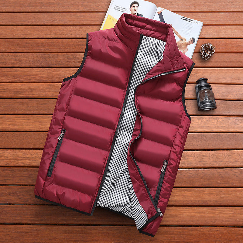 Vest Men'S Fashion Stand-Up Collar Autumn And Winter Warm Vest Heating Casual Trend Vest Men'S Silk Cotton Jacket Waistcoat