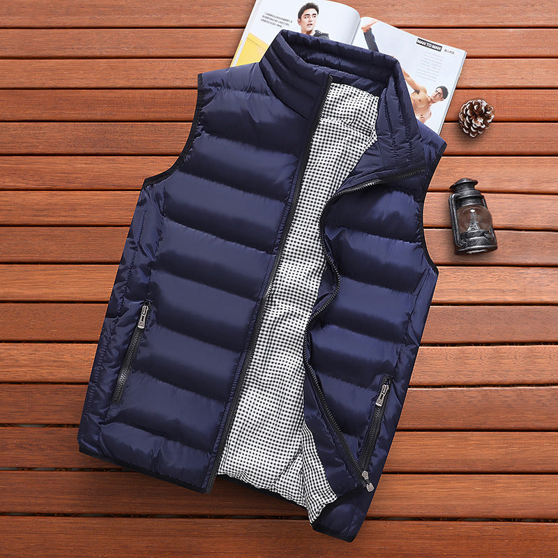 Vest Men'S Fashion Stand-Up Collar Autumn And Winter Warm Vest Heating Casual Trend Vest Men'S Silk Cotton Jacket Waistcoat