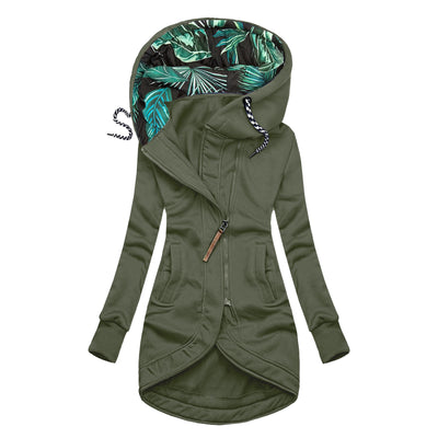 Solid Colour Printed Hooded Long Sleeve Jacket