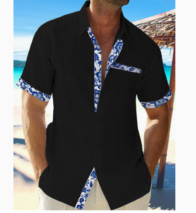 Beach Casual Short-sleeved Cardigan Cardigan Contrast Color Shirt