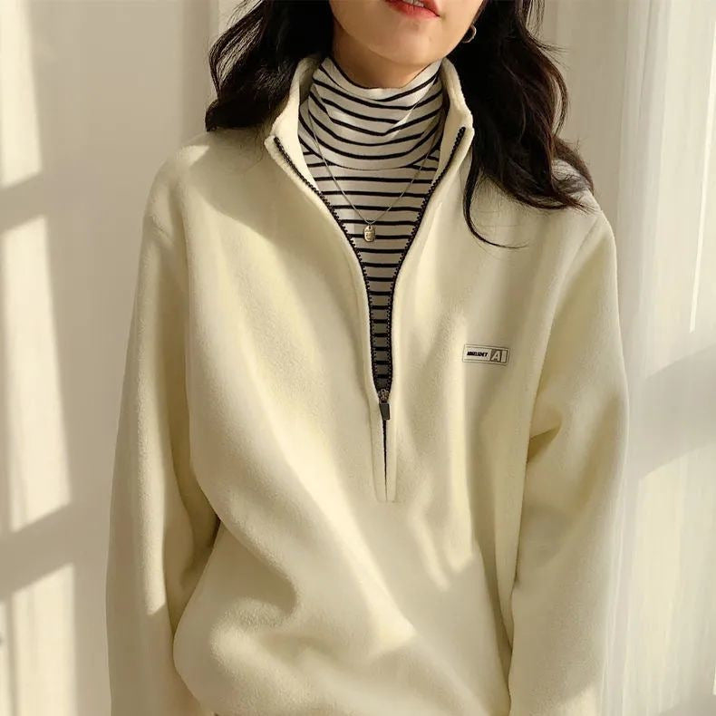 Fashionable Half High Neck Fleece Sweater For Women