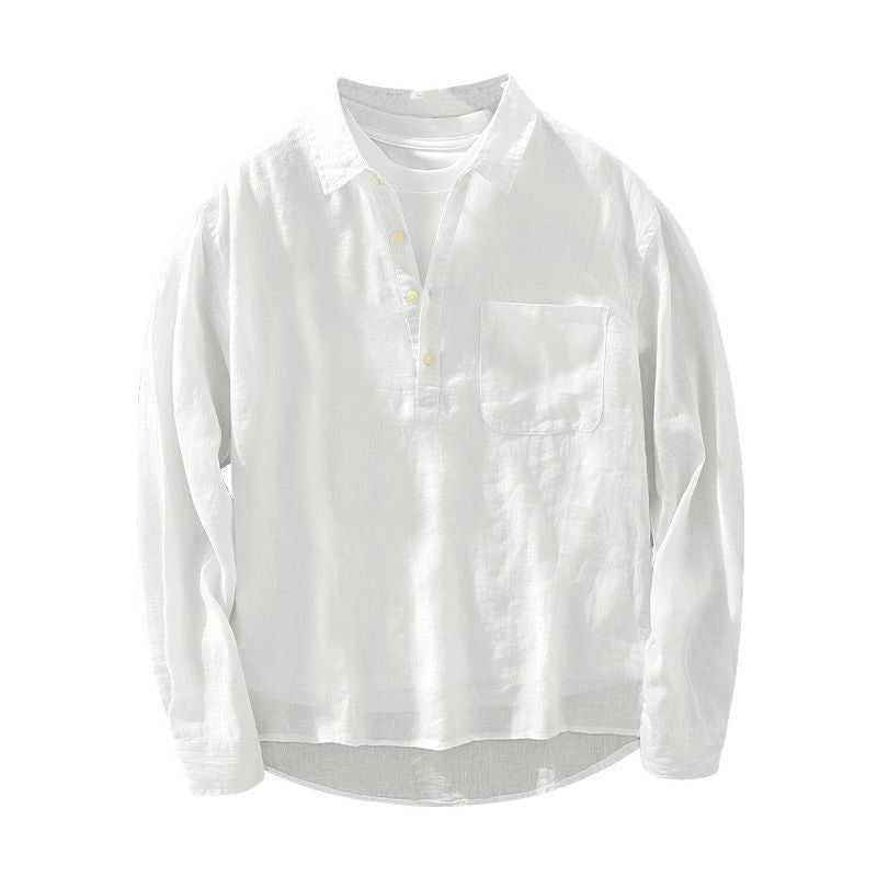 Japanese-style Retro Long Sleeve Linen Shirt Men's Pullover Square Collar