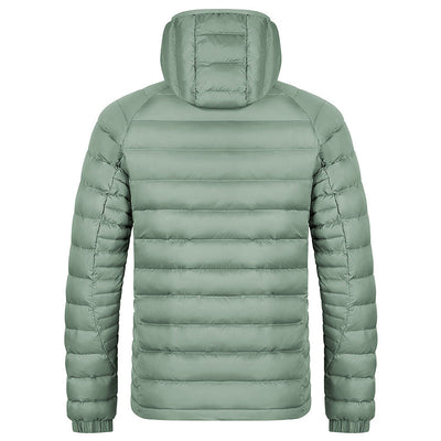 Winter Lightweight Hooded Coat With Pockets Fashion Warm Portable Zipper Jacket For Men Clothing Solid Color Outerwear Tops