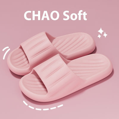 Fashion Solid Color Striped Home Slippers Summer Thick Bottom Non-slip Bathroom Slipper Women Men Couples Shoes