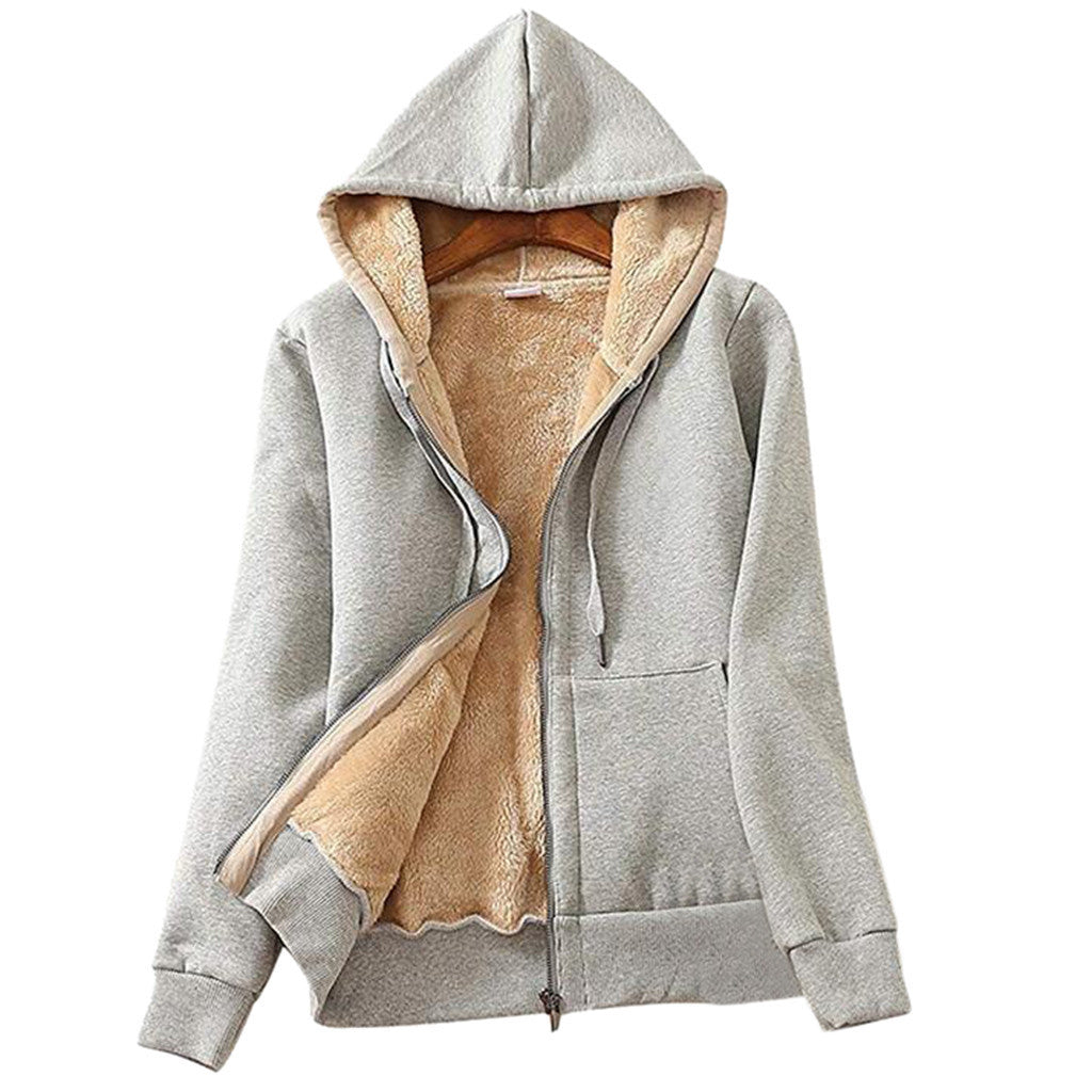 Plush hooded long-sleeved sweater plush coat top