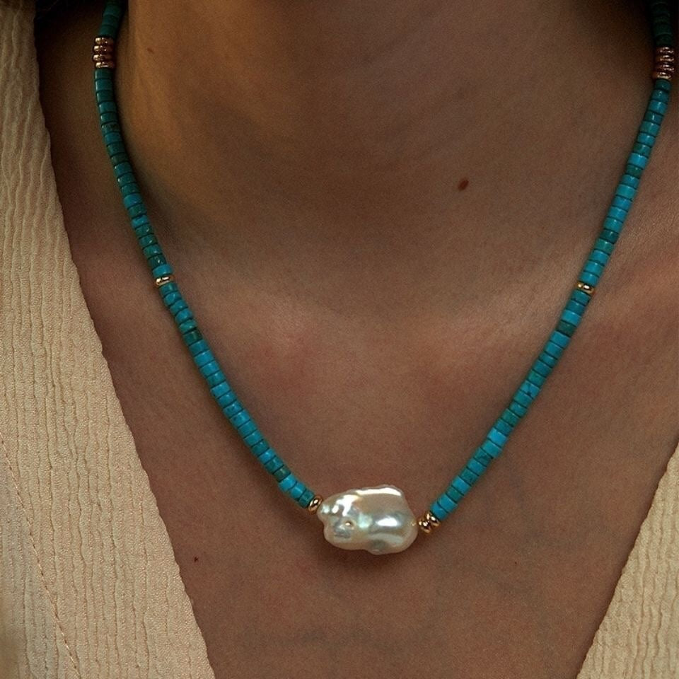 Design Natural Baroque Pearl Natural Turquoise Necklace