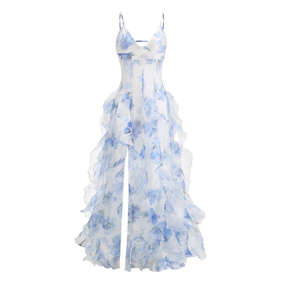 Elegant Off-Shoulder Flowy Chiffon Maxi Dress With Floral Print For Women - Boho Evening Gown For Parties & Special Occasions