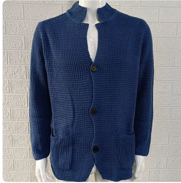 Stand Up Collar Cardigan Men Knitted Jacket