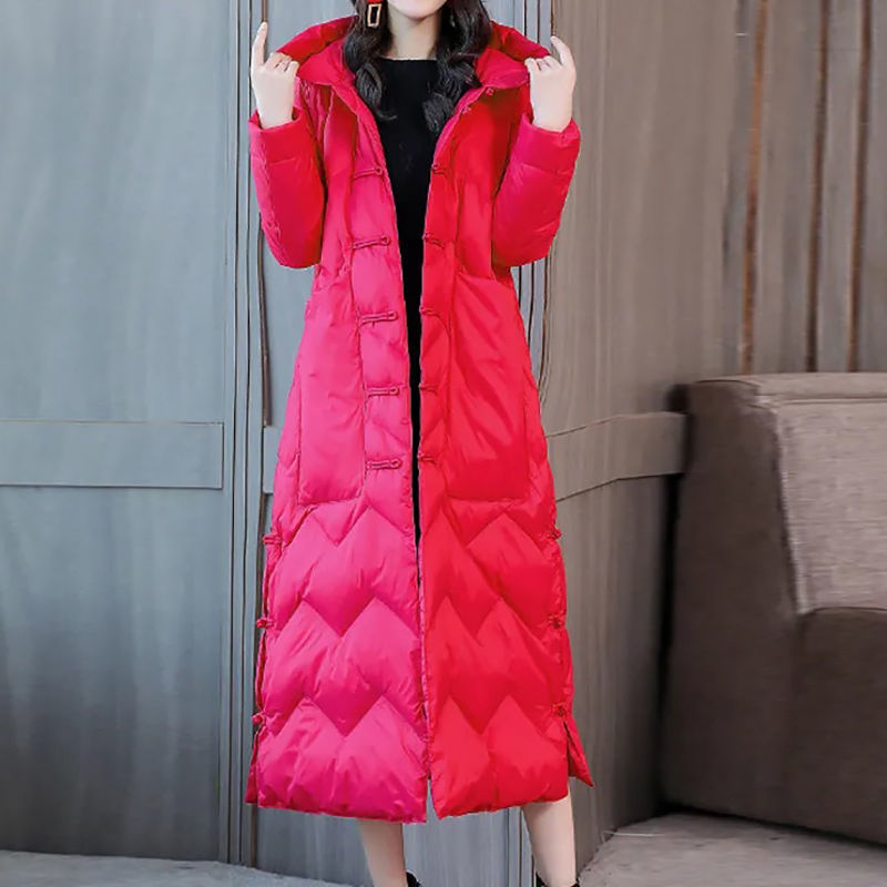 Knee-length Chinese-style Retro Frog-button Coat