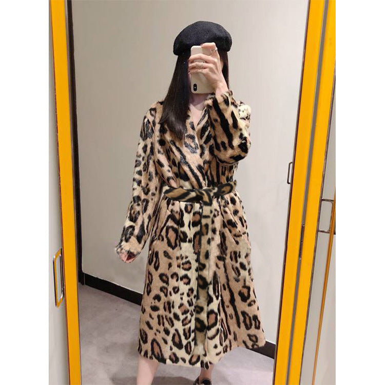 Long Plush Coat Women's Coat Belt Trench Coat