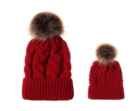 Autumn and winter ball twist knit hat Warm female parent-child imitation braid hair ball wool cap